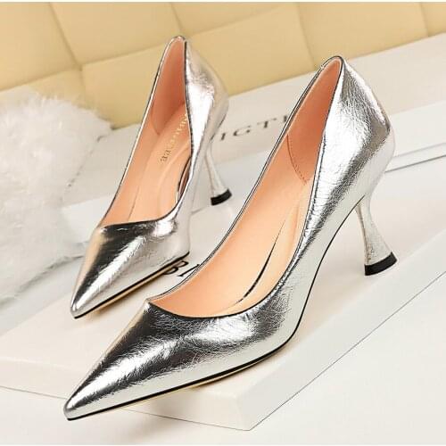 BIGTREE 2019 Women Pumps High Thin Heel Metal Pointed Toe Shallow Sexy Bridal Wedding Women Shoes Gold High Heel Female Pumps