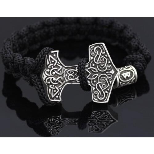 Youe Shone Norse Viking Odin Face Thor Mjolnir Hammer Amuletceltic Rune Knot Bracelet Vantage Silver