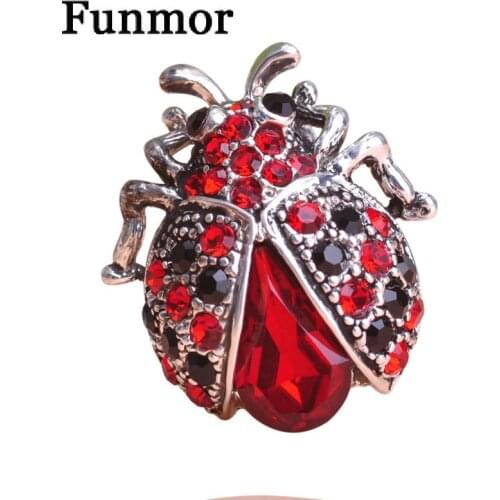 Funmor Silver Color Red Ladybug Women Lovely Insect Scarf Jewelry Clips Pins Rhinestone Crystal Paved Small Cute bijoux broche