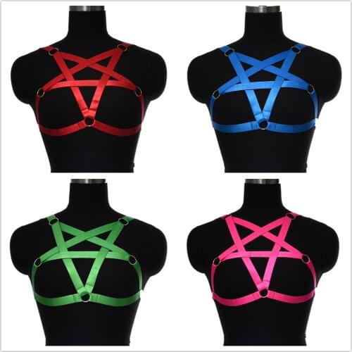 Women Fetish Pentagram Lingerie Bondage Caged Bralette Gothic Bra Garters Crop Tops Harajuku Gothic Body Cage Bra Rave Festival