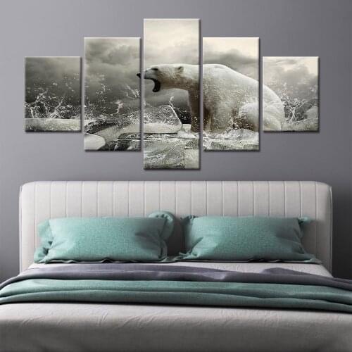 Winter Animals Snow Polar Bear Poster 5 Panels Prints Wall Art Canvas Painting Pictures for Kids Room Decor