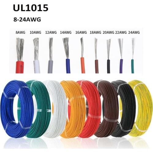 1M Electronic Wire UL1015 8/10/12/14/16/18/20/22/24AWG tinned copper wire connecting wire flexible wire Multicolor