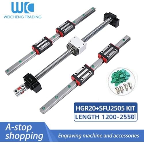 1PC SFU2505 1200-2550mm+2PC HGR25 guide rail+HGH25CA/HGW25CC+support base BKBF20 EKEF20 FKFF20+DSG25H + plum blossom coupling