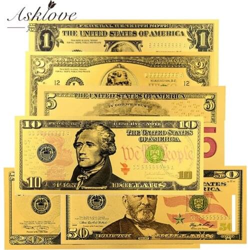 10PCS USD Dollar Bills Fake Money Gold Foil Banknotes 1 2 5 10 20 50 Dollars Souvenir Collection Gifts Fake USD Currency Money