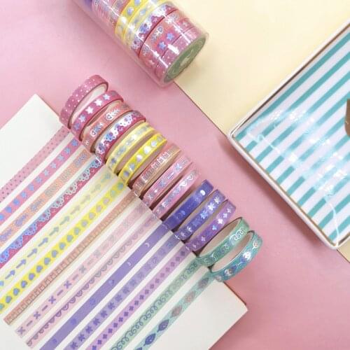 14Rolls/Set Foil Slim Washi Tape DIY Decoration Scrapbooking Planner Masking Tape Adhesive Tape Label Sticker Stationery