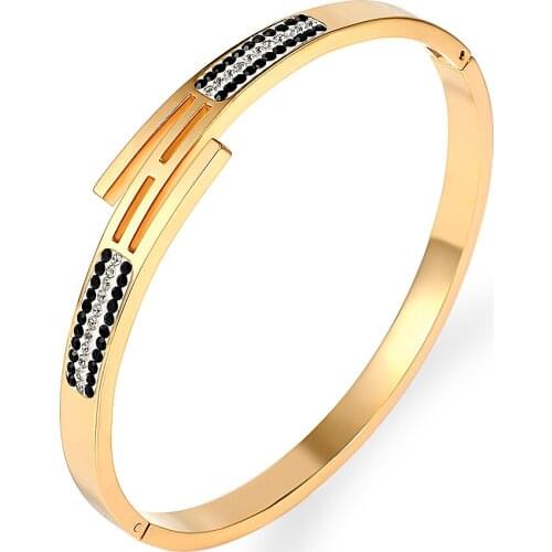 2021 Hot Sale Stainless Steel Gold Color Crystals Circles Cuff Bracelets Hollow Famous Brand Bracelets Bangles Fashion Jewelry