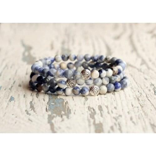3PCS mala bracelets stack bracelet lotus sodalite blue white bracelet