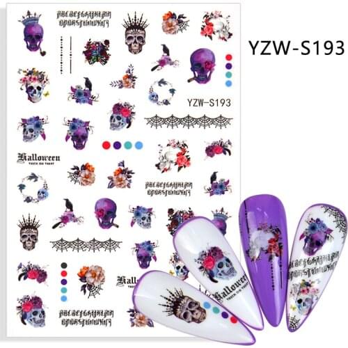 3D Halloween Nail Design New Sticker for Nail Art Anime Skull Bone Snake Maple Leaf Decals Manicure Nail Decor