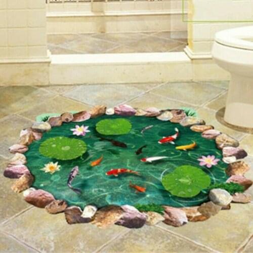 3D Floor Stickers Decal Fish Living Room Kitchen Bathroom Wallpaper Mural Decor