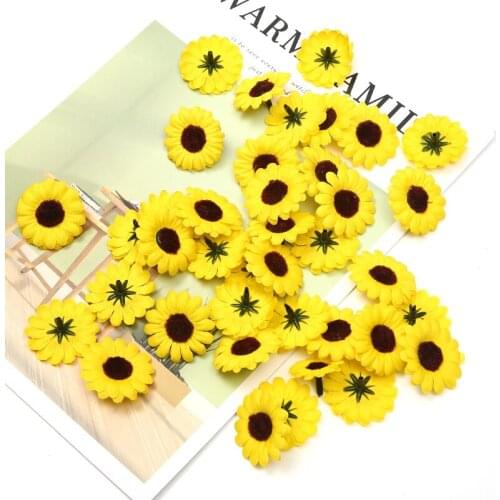 50pcs artificial flower yellow daisy silk sunflower flower head wedding home decoration DIY wreath scrapbook gift box fake flowe