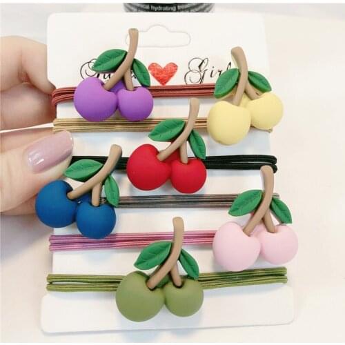 6Pcs Girls Sweet Cherry Elastic Hair Bands Cute Ponytail Hair Scrunchies Candy Color Hair Accessories Fashion Rubber Bands Gums