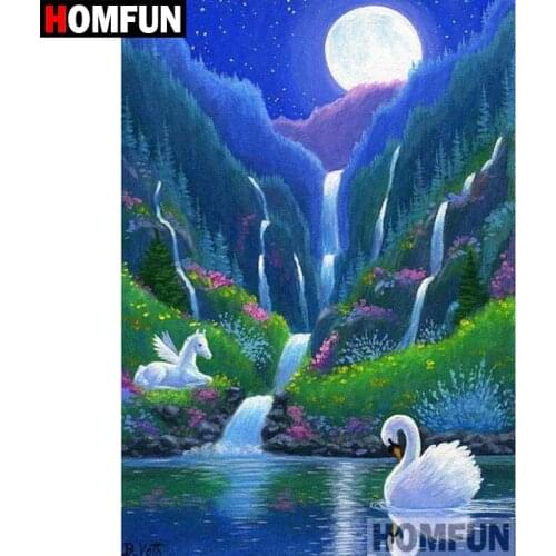 HOMFUN 5D DIY Diamond Painting Full Square/Round Drill "Swan Stream" Embroidery Cross Stitch gift Home Decor Gift A07936