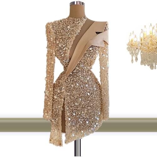 Bling Evening Dresses Short 2021 Women Night Club Party Outfit Glitter Street Wear Girls Prom Gown Haute Couture CXF294