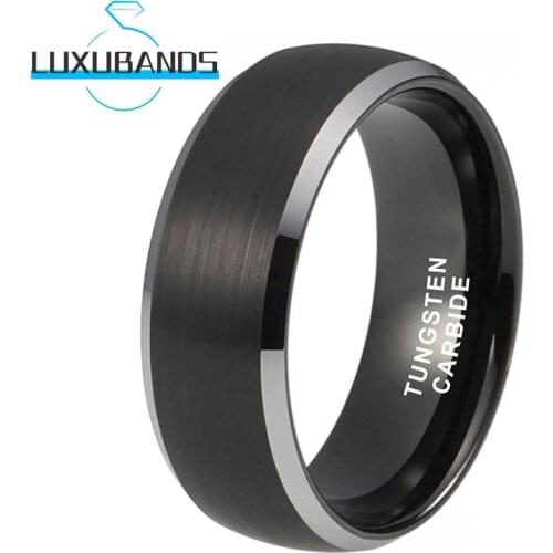 8MM 6MM Black Tungsten Wedding Rings For Men Wemen Beveled Edges Engagement Domed Bands Brushed Finished Comfort Fit