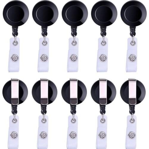 10pcs Black Plastic Nurse Badge Holder for ID Pass Cover Retractable Lanyards Back Belt Clip Office School Employee Supplies