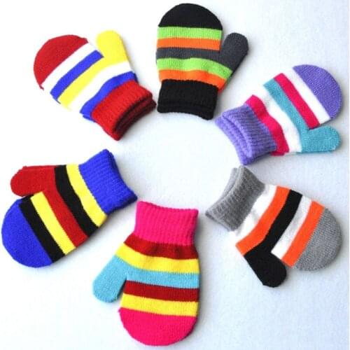 4-10 Children Winter Stripe Gloves Primary School Student Keep Warm and Cold Unisex Knitted Gloves