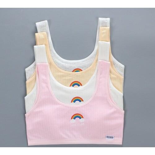Young Girls Bras Puberty Kids Training Vests Tops Breathable Teens Rainbow Pattern Lingerie Underwear Bras for 8-18 Years Old