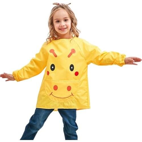 Children Cartoon Painting Apron With Pocket Long Sleeve Kids Cooking Apron Craft Coat Kids Art Smock Art Painting Aprons
