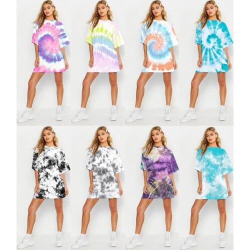 New Summer Harajuku Tie-Dye Prints Women Elastic Loose Short Sleeves Hip Hop Casual T Shirt Midi Tops Plus Size Quick Drying
