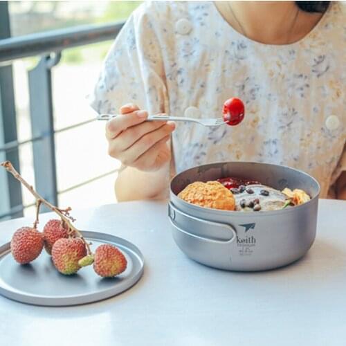 1.2L Dinner Box Lunch Box With Cover Outdoor Camping Cooking Titanium Tableware Travel Hiking Folding Bowls Ti5329