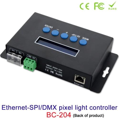 Artnet Ethernet to SPI/DMX pixel led light controller BC-204 DC5V~24V output Current 7Ax4CH; factory software with V1/V2 version