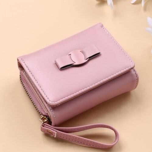 2021 New Women Cute Bow Small Wallet Buckle Folding Girl Wallet Brand Designed Pu Leather Coin Purse Female Card Holder