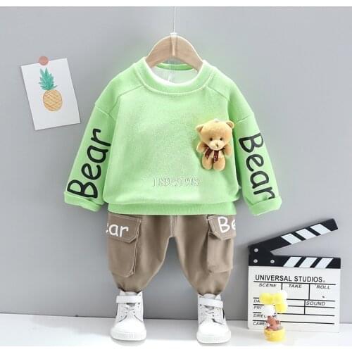 2021 Spring Autumn New Children Cartoon Bear Clothing Set Baby Boy Sweater Pants 2pcs Clothes Set Kids Sports Tracksuits