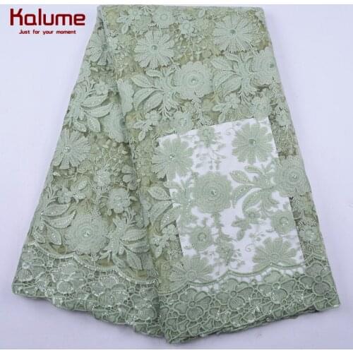 Kalume 2020 High Quality French Milk Silk Lace Fabric Cyan Sequins Lace Fabric For Party Wedding Nigerian Tulle Lace Fabric 2153