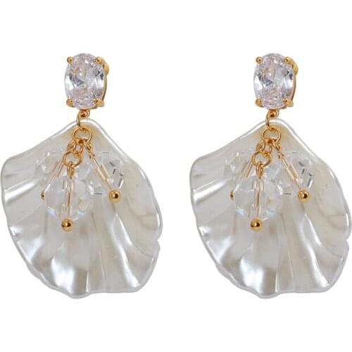 Sweet temperament shell-encrusted zircon crystal ball elegant high sense super fairy ear clip ear decoration girl earrings