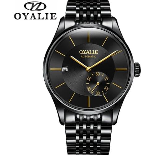 2020 Men Automatic Mechanical Wristwatch Stainless Steel Top Brand Luxury black faced mechanical watch