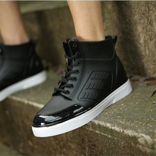 Dwayne Mens Rainboots Waterproof Spring Winter Rain Shoes Men Rain Boy Water Rubber Black Ankle Boots Lace-Up Shoes ghy6
