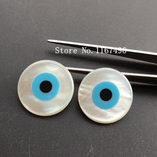 50pcs/lot 20mm Undrilled Natural Round Blue Evil Eye Mother Pearl Beads Mother Pearl for Jewelry