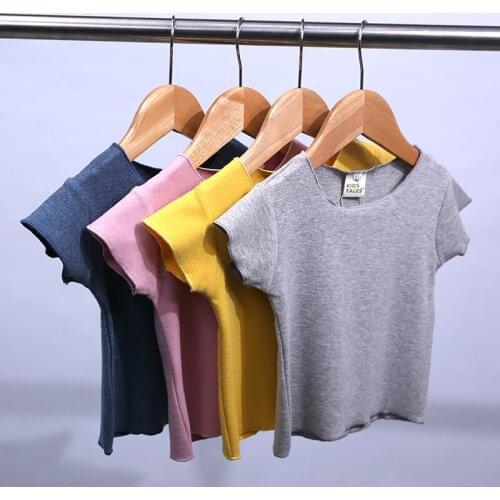 2021 Summer New Children Short Sleeve T-shirt Boys And Girls Top Baby Bottom Shirt Kids Pure Color T-shirt