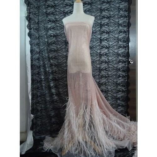 New design feather embroidery lace mesh african net fabric for evening dress/party dress
