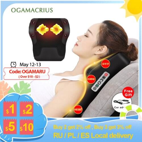 Ogamacrius 3 in 1 Newest Massage Pillow Neck Waist Shoulder Black Electric Healthy Home Full Body Shiatsu Massager