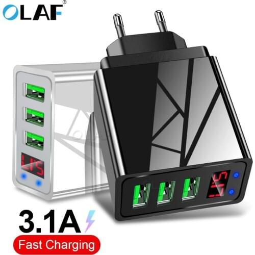 OLAF USB Charger For iphone Charger LED Display 3 USB 5V 3A Fast Charging Wall Charger For iPhone Samsung Xiaomi Max 2.4A Charge
