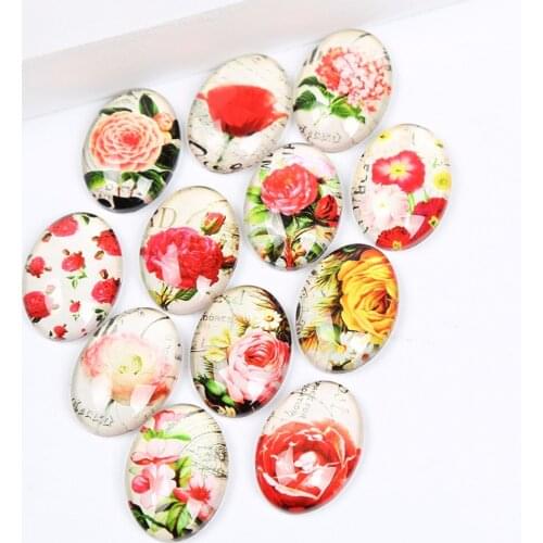 Onwear Oval Glass Cabochon 30x40mm 18x25mm mix flower photo flatback jewelry findings for pendant necklace making
