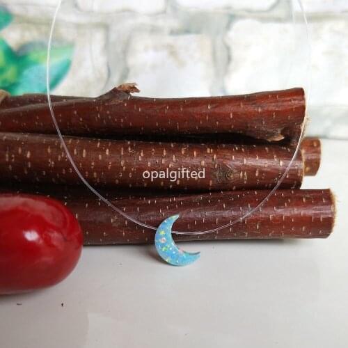 1pc Free Shipping Promotion Transparent Chain 8*11mm synthetic opal moon Necklace with wholesale price for wedding gift