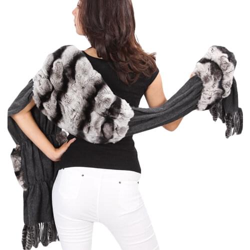 Poncho women scarf with fur natural rex rabbit fur tassel autumn winter spring Cashmere chinchilla color S29