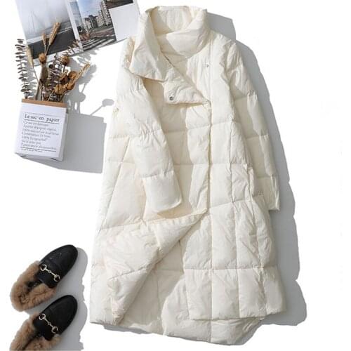 White Duck Down Jacket Women Winter Mid-length Korean Warm Lightweight Feather Down Coat Female Thick Warm Loose Puffer Jackets