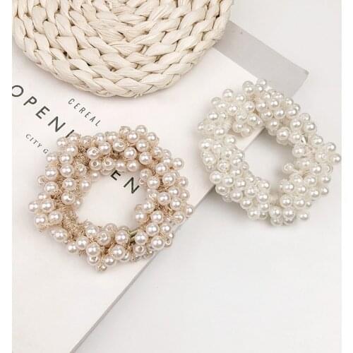 14 Colors Woman Elegant Pearl Hair Ties Beads Girls Scrunchies Rubber Bands Ponytail Holders Hair Accessories Elastic Hair Band