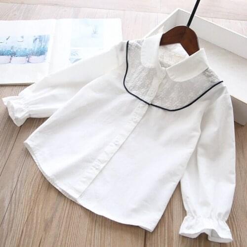 Girls shirts wholesale baby girl white lace cotton long shirt wholesale children top