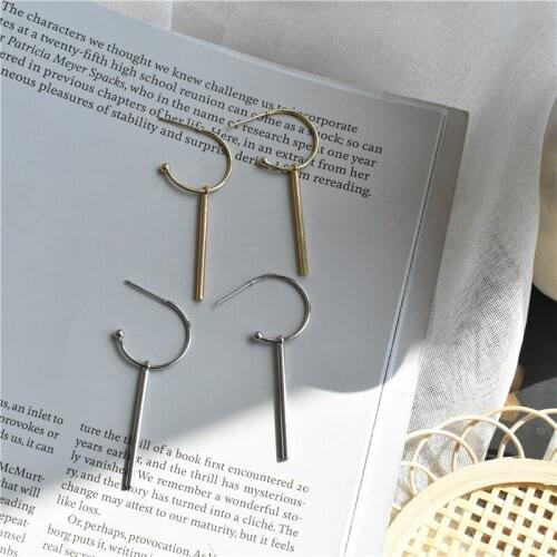 C-shaped Stick Dangle Earrings for women Copper Long Geometric Drop Earrings Golden Silver Color Metal Statement Fashion Jewelry