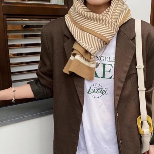 Luna&Dolphin Camel Series Houndstooth Pattern Scarf Jacquard Wave Strip Flower Dot Neckerchief Warm Woolen Ins Pashmina Shawl