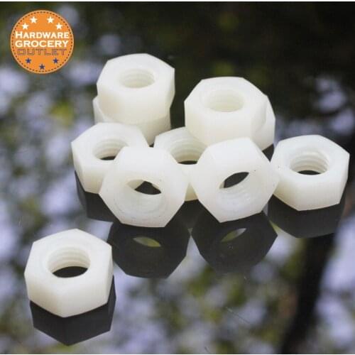 Hex Nuts Metric Thread Plastic Hexagon Head Nuts Nylon white, 10 pcs
