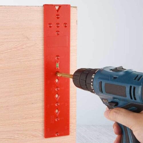 Woodworking Drill Punch Locator Jig Drill Guide Plastic Bubble Level Ruler Locator Hole Punch Tool for Woodworking