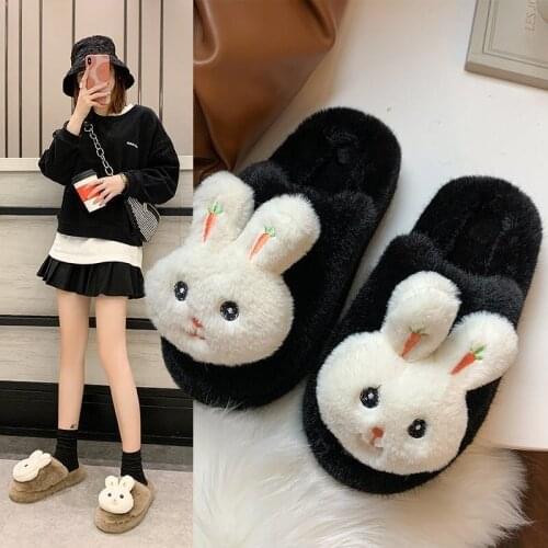 Womens Cartoons House Cotton Shoes Female Winter Non-Slip Warmth Indoor Slippers Ladies High Quality Warm Animal Furry Slides