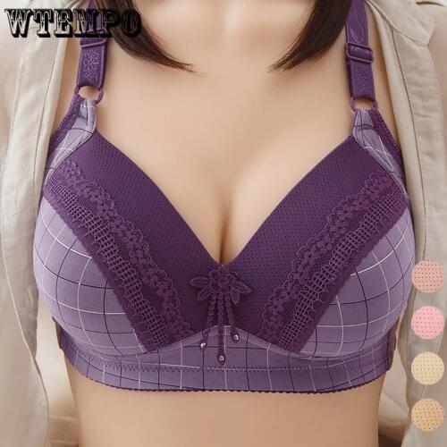 Thin Plus Size Underwear Women Push Up Bra Plaid Lace Floral Pendant Seamless 46/105 B C Large Breast Bras Wireless Bralette New