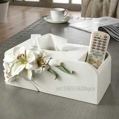 Draw Box Remote Control Tissue Lily Flower Storage Box Living Room Coffee Table Creative Home Furnishing Decoration