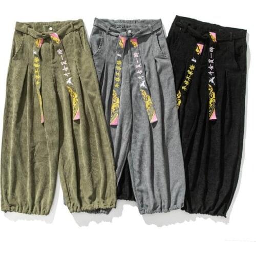 Japanese Style Pants Wide Leg Velvet Men Women Yukata Vintage Loose Casual Kimono Bloomers Retro Harem Streetwear Samurai Pants